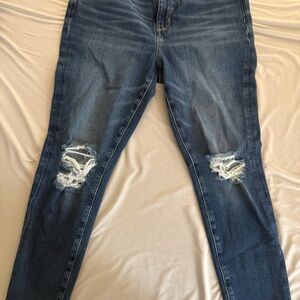 American Eagle Outfitters Dark Blue Distressed Skinny Jeans